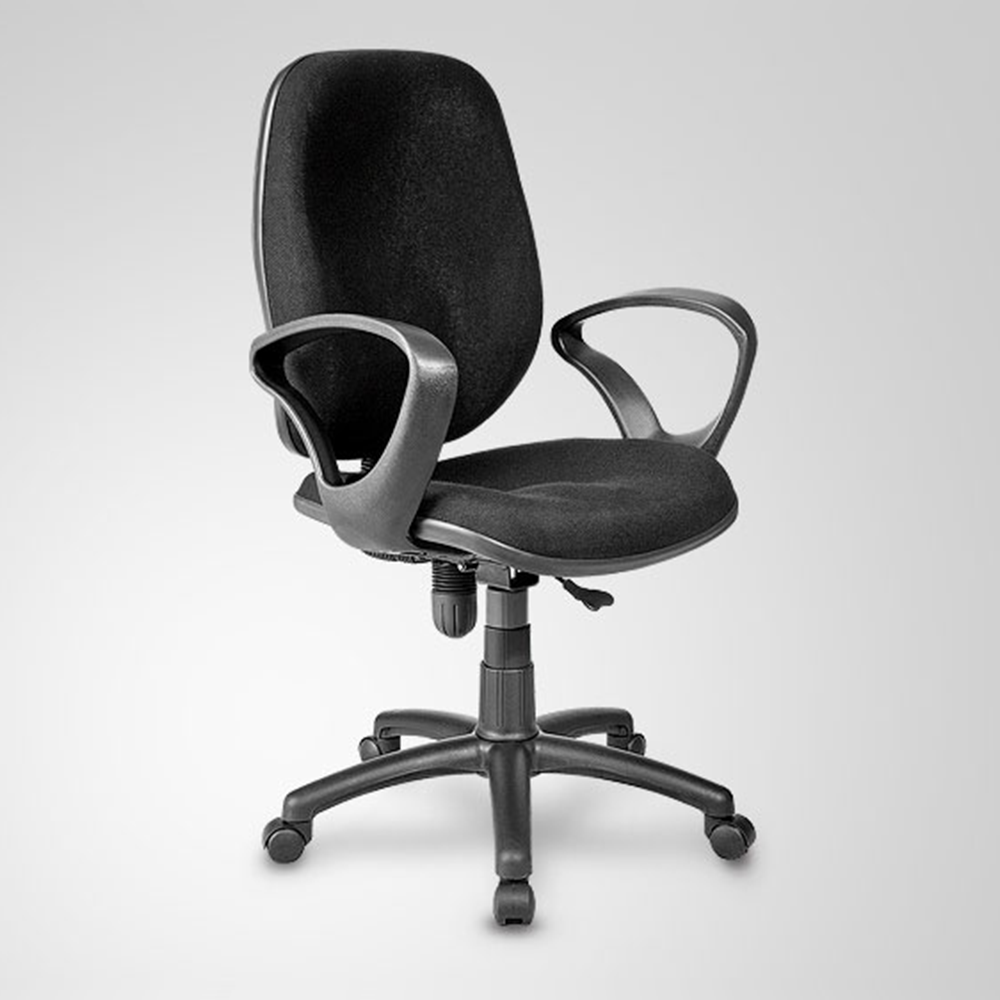 صندلی کارمندی P 862 (آبکاری کروم, چرم مشکی)