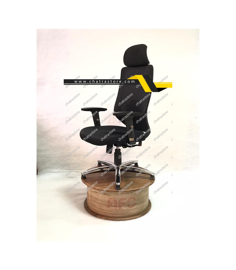صندلی مدیریت MESH M 3000 (آبکاری کروم, چرم مشکی, مشکی)