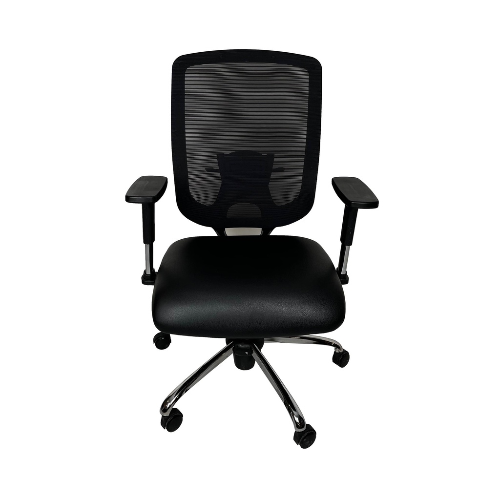 صندلی کارمندی MESH F 3000 (آبکاری کروم, چرم مشکی, مشکی)