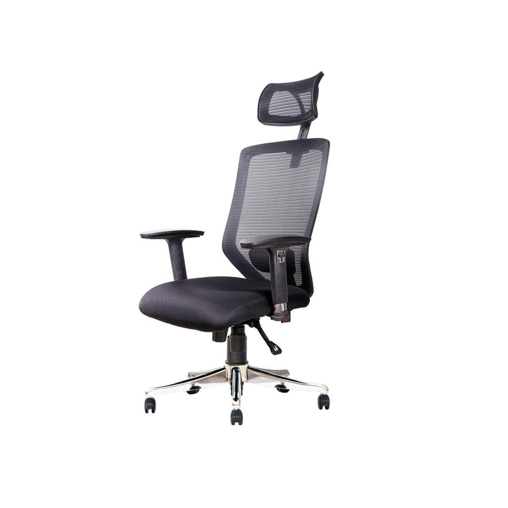 صندلی مدیریت MESH M 4000 (آبکاری کروم, چرم مشکی, مشکی)